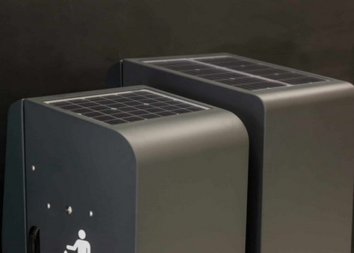 Smart bin modern tech solar powered Power Bear by German Distribution LLC